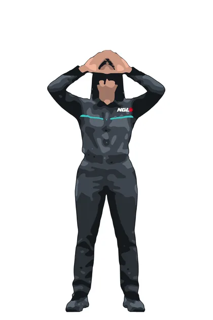 Illustration of an Officiator forming a diamond with thumbs and index fingers above the head