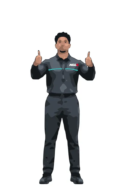 Illustration of an Officiator holding both thumbs up at shoulder height
